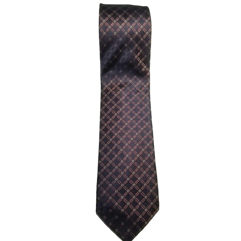 Venezia Citta D'arte Geometric Silk Brown Navy Blue‎ Pointed Tie Cucita A Mano